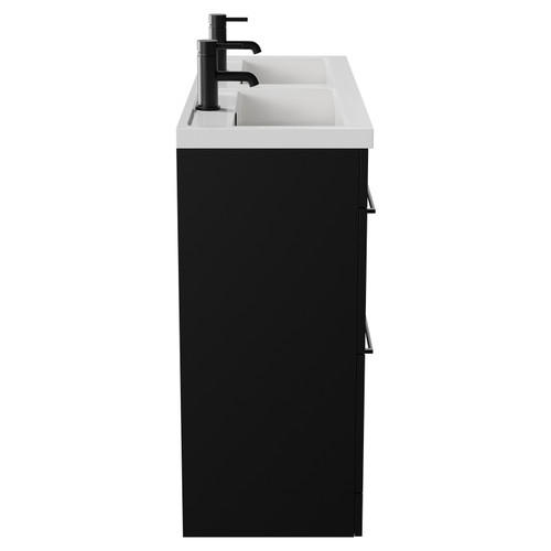 Napoli Matt Black 1200mm Floor Standing Vanity Unit with Polymarble Double Basin and 4 Drawers with Matt Black Handles View from Side