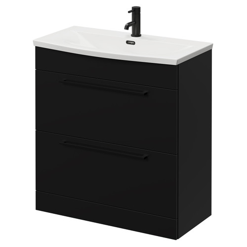 Napoli Matt Black 800mm Floor Standing Vanity Unit with 1 Tap Hole Curved Basin and 2 Drawers with Matt Black Handles Right Hand View