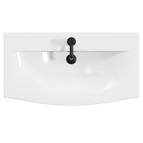 Napoli Matt Black 800mm Floor Standing Vanity Unit with 1 Tap Hole Curved Basin and 2 Drawers with Matt Black Handles View from Top