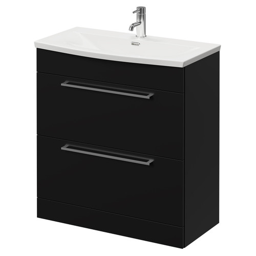 Napoli Matt Black 800mm Floor Standing Vanity Unit with 1 Tap Hole Curved Basin and 2 Drawers with Chrome Handles Right Hand View