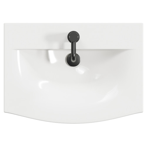 Napoli Matt Black 600mm Wall Mounted Vanity Unit with 1 Tap Hole Curved Basin and 2 Drawers with Gunmetal Grey Handles View from Top