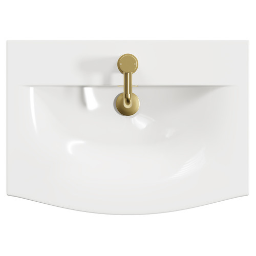 Napoli Matt Black 600mm Floor Standing Vanity Unit with 1 Tap Hole Curved Basin and 2 Drawers with Brushed Brass Handles View from Top
