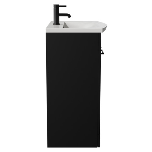Napoli Matt Black 600mm Floor Standing Vanity Unit with 1 Tap Hole Curved Basin and 2 Doors with Matt Black Handles View from Side