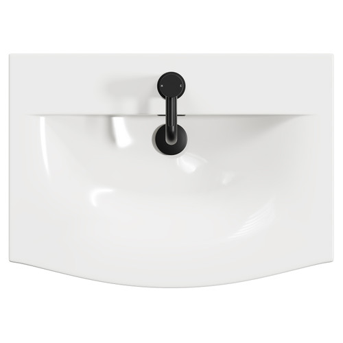 Napoli Matt Black 600mm Floor Standing Vanity Unit with 1 Tap Hole Curved Basin and 2 Drawers with Matt Black Handles View from Top
