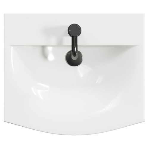 Napoli Matt Black 500mm Wall Mounted Vanity Unit with 1 Tap Hole Curved Basin and Single Drawer with Gunmetal Grey Handle View from Top