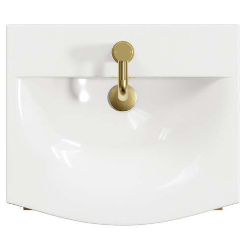 Napoli Matt Black 500mm Floor Standing Vanity Unit with 1 Tap Hole Curved Basin and 2 Doors with Brushed Brass Handles View from Top