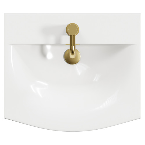 Napoli Matt Black 500mm Floor Standing Vanity Unit with 1 Tap Hole Curved Basin and 2 Drawers with Brushed Brass Handles View from Top
