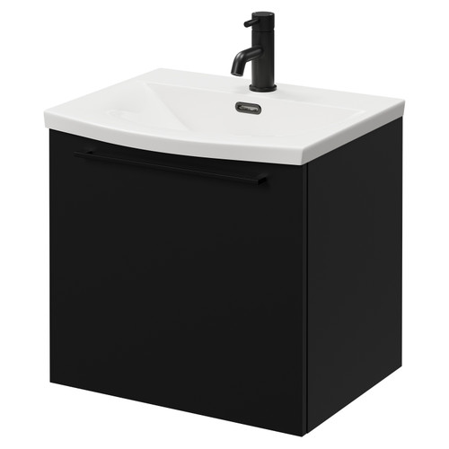 Napoli Matt Black 500mm Wall Mounted Vanity Unit with 1 Tap Hole Curved Basin and Single Drawer with Matt Black Handle Right Hand View