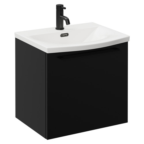 Napoli Matt Black 500mm Wall Mounted Vanity Unit with 1 Tap Hole Curved Basin and Single Drawer with Matt Black Handle Left Hand View