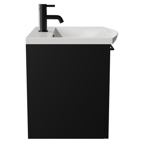 Napoli Matt Black 500mm Wall Mounted Vanity Unit with 1 Tap Hole Curved Basin and Single Drawer with Matt Black Handle View from Side