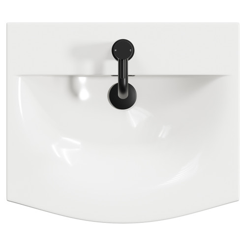 Napoli Matt Black 500mm Wall Mounted Vanity Unit with 1 Tap Hole Curved Basin and Single Drawer with Matt Black Handle View from Top
