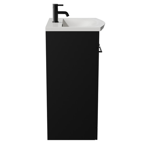 Napoli Matt Black 500mm Floor Standing Vanity Unit with 1 Tap Hole Curved Basin and 2 Doors with Matt Black Handles View from Side