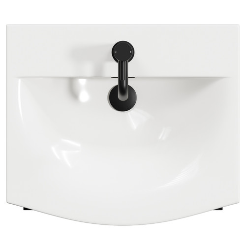 Napoli Matt Black 500mm Floor Standing Vanity Unit with 1 Tap Hole Curved Basin and 2 Doors with Matt Black Handles View from Top