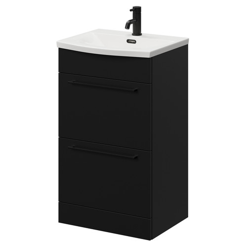 Napoli Matt Black 500mm Floor Standing Vanity Unit with 1 Tap Hole Curved Basin and 2 Drawers with Matt Black Handles Right Hand View