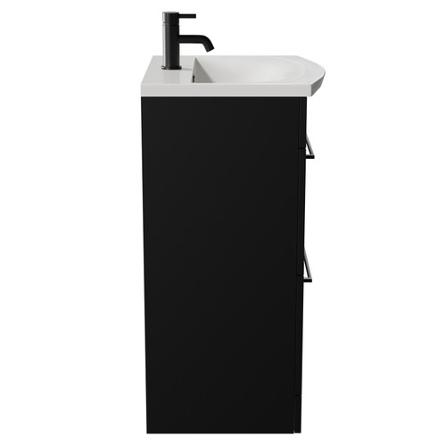 Napoli Matt Black 500mm Floor Standing Vanity Unit with 1 Tap Hole Curved Basin and 2 Drawers with Matt Black Handles View from Side