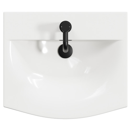 Napoli Matt Black 500mm Floor Standing Vanity Unit with 1 Tap Hole Curved Basin and 2 Drawers with Matt Black Handles View from Top