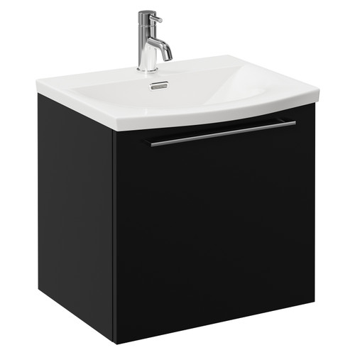 Napoli Matt Black 500mm Wall Mounted Vanity Unit with 1 Tap Hole Curved Basin and Single Drawer with Chrome Handle Left Hand View