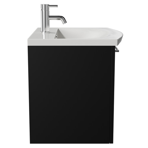 Napoli Matt Black 500mm Wall Mounted Vanity Unit with 1 Tap Hole Curved Basin and Single Drawer with Chrome Handle View from Side