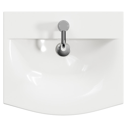 Napoli Matt Black 500mm Wall Mounted Vanity Unit with 1 Tap Hole Curved Basin and Single Drawer with Chrome Handle View from Top
