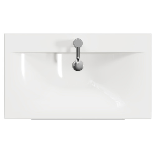 Napoli Matt Black 800mm Wall Mounted Vanity Unit with 1 Tap Hole Basin and 2 Drawers with Chrome Handles View from Top