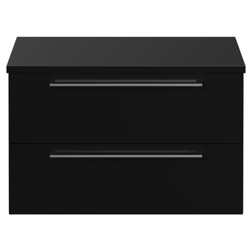 Napoli Matt Black 800mm Wall Mounted Vanity Unit for Countertop Basins with 2 Drawers and Chrome Handles View from Front
