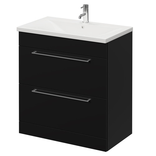 Napoli Matt Black 800mm Floor Standing Vanity Unit with 1 Tap Hole Basin and 2 Drawers with Chrome Handles Right Hand View