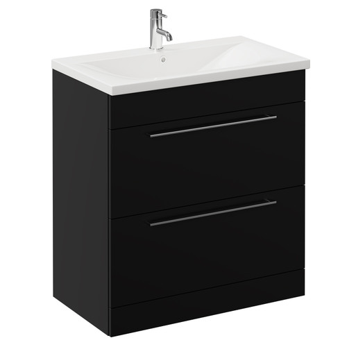 Napoli Matt Black 800mm Floor Standing Vanity Unit with 1 Tap Hole Basin and 2 Drawers with Chrome Handles Left Hand View