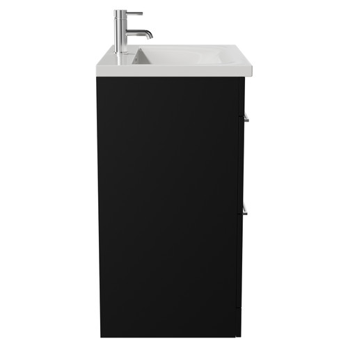Napoli Matt Black 800mm Floor Standing Vanity Unit with 1 Tap Hole Basin and 2 Drawers with Chrome Handles View from Side