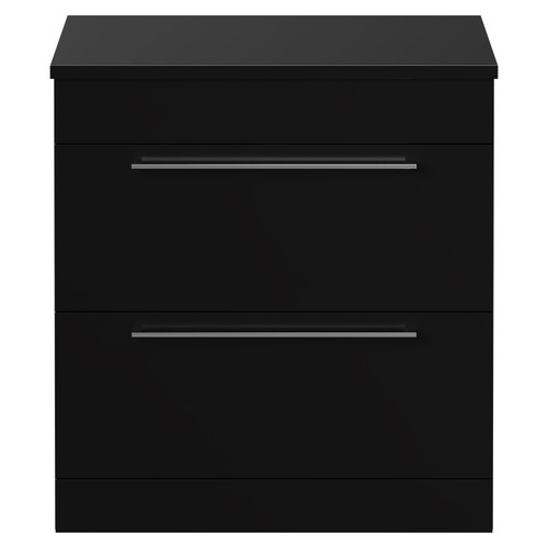 Napoli Matt Black 800mm Floor Standing Vanity Unit for Countertop Basins with 2 Drawers and Chrome Handles View from Front