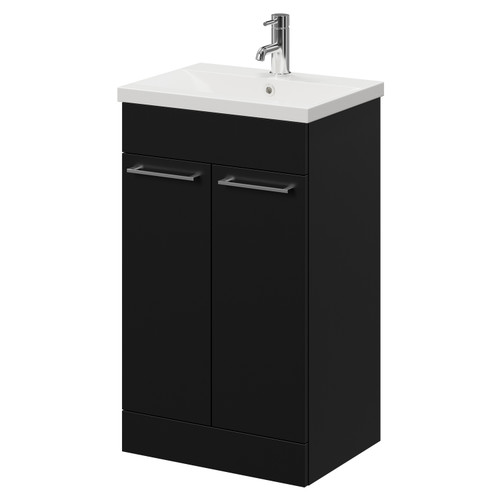 Napoli Matt Black 500mm Floor Standing Vanity Unit with 1 Tap Hole Basin and 2 Doors with Chrome Handles Right Hand View