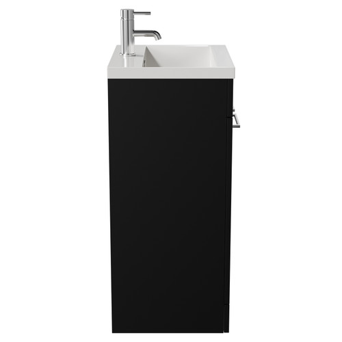 Napoli Matt Black 500mm Floor Standing Vanity Unit with 1 Tap Hole Basin and 2 Doors with Chrome Handles View from Side