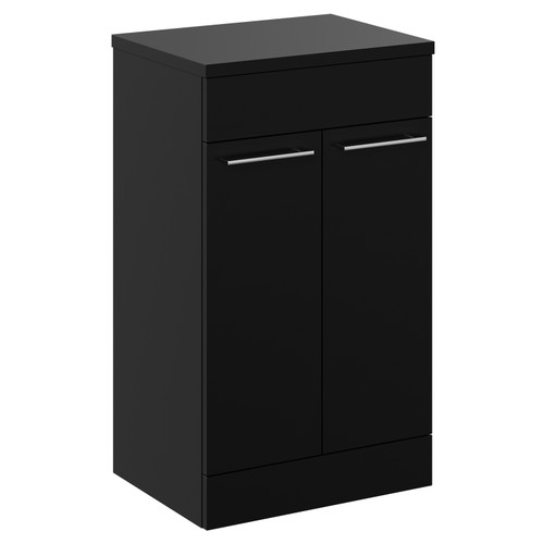 Napoli Matt Black 500mm Floor Standing Vanity Unit for Countertop Basins with 2 Doors and Chrome Handles Left Hand View