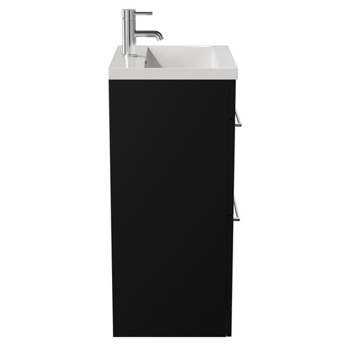 Napoli Matt Black 500mm Floor Standing Vanity Unit with 1 Tap Hole Basin and 2 Drawers with Chrome Handles View from Side