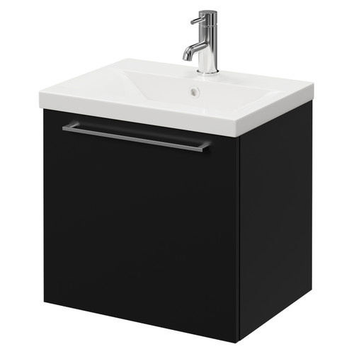 Napoli Matt Black 500mm Wall Mounted Vanity Unit with 1 Tap Hole Basin and Single Drawer with Chrome Handle Right Hand View