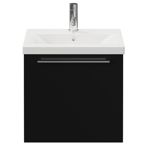 Napoli Matt Black 500mm Wall Mounted Vanity Unit with 1 Tap Hole Basin and Single Drawer with Chrome Handle View from Front