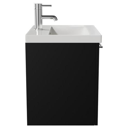Napoli Matt Black 500mm Wall Mounted Vanity Unit with 1 Tap Hole Basin and Single Drawer with Chrome Handle View from Side