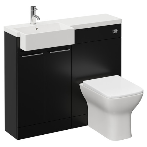 Napoli Combination Matt Black 1000mm Vanity Unit Toilet Suite with Left Hand Square Semi Recessed 1 Tap Hole Basin and 2 Doors with Chrome Handles Left Hand View