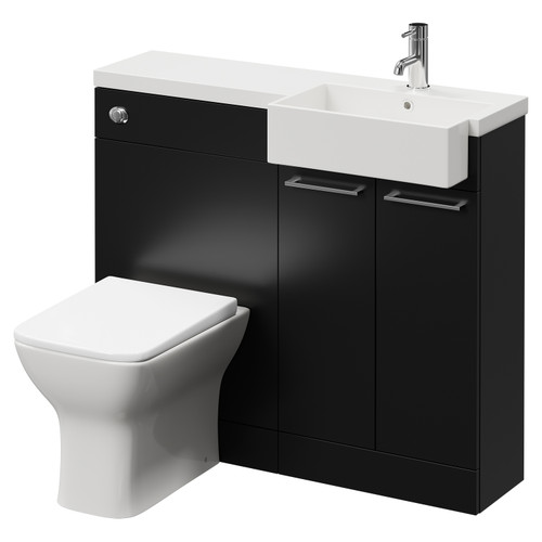 Napoli Combination Matt Black 1000mm Vanity Unit Toilet Suite with Right Hand Square Semi Recessed 1 Tap Hole Basin and 2 Doors with Chrome Handles Right Hand View