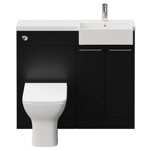 Napoli Combination Matt Black 1000mm Vanity Unit Toilet Suite with Right Hand Square Semi Recessed 1 Tap Hole Basin and 2 Doors with Chrome Handles View from Front