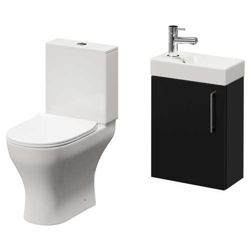 Napoli Compact Matt Black 400mm Cloakroom Vanity Unit and Toilet Suite including Jubilee Open Back Toilet and Wall Mounted Vanity Unit with Single Door and Chrome Handle Right Hand View