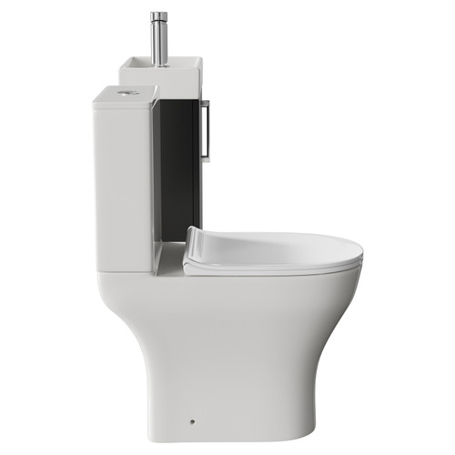 Napoli Compact Matt Black 400mm Cloakroom Vanity Unit and Toilet Suite including Jubilee Open Back Toilet and Wall Mounted Vanity Unit with Single Door and Chrome Handle View from Side