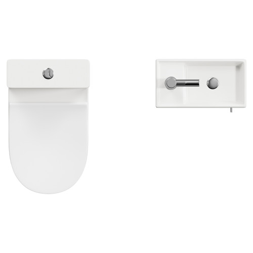 Napoli Compact Matt Black 400mm Cloakroom Vanity Unit and Toilet Suite including Jubilee Open Back Toilet and Wall Mounted Vanity Unit with Single Door and Chrome Handle View from Top