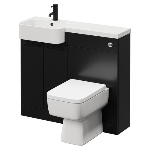 Napoli Combination Matt Black 1000mm Vanity Unit Toilet Suite with Left Hand Round Semi Recessed 1 Tap Hole Basin and 2 Doors with Matt Black Handles Right Hand View