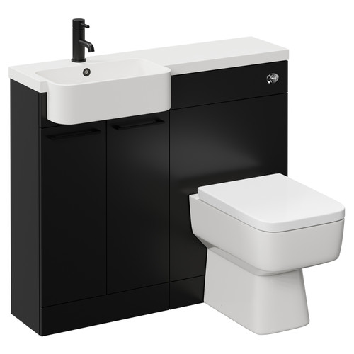Napoli Combination Matt Black 1000mm Vanity Unit Toilet Suite with Left Hand Round Semi Recessed 1 Tap Hole Basin and 2 Doors with Matt Black Handles Left Hand View