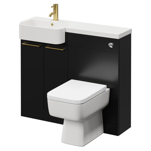 Napoli Combination Matt Black 1000mm Vanity Unit Toilet Suite with Left Hand Round Semi Recessed 1 Tap Hole Basin and 2 Doors with Brushed Brass Handles Right Hand View