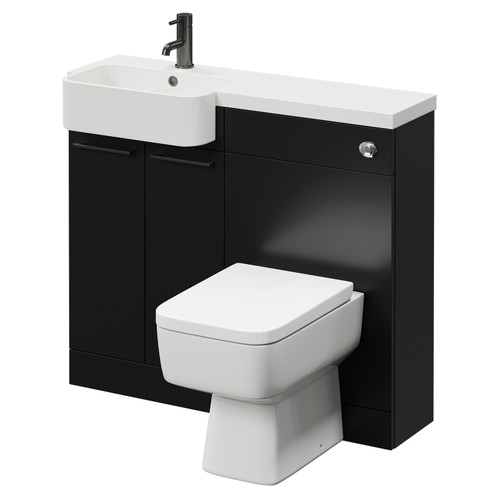 Napoli Combination Matt Black 1000mm Vanity Unit Toilet Suite with Left Hand Round Semi Recessed 1 Tap Hole Basin and 2 Doors with Gunmetal Grey Handles Right Hand View