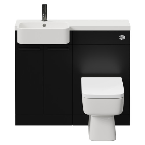 Napoli Combination Matt Black 1000mm Vanity Unit Toilet Suite with Left Hand Round Semi Recessed 1 Tap Hole Basin and 2 Doors with Gunmetal Grey Handles View from Front