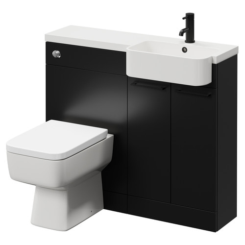 Napoli Combination Matt Black 1000mm Vanity Unit Toilet Suite with Right Hand Round Semi Recessed 1 Tap Hole Basin and 2 Doors with Matt Black Handles Right Hand View