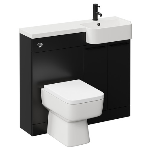 Napoli Combination Matt Black 1000mm Vanity Unit Toilet Suite with Right Hand Round Semi Recessed 1 Tap Hole Basin and 2 Doors with Matt Black Handles Left Hand View