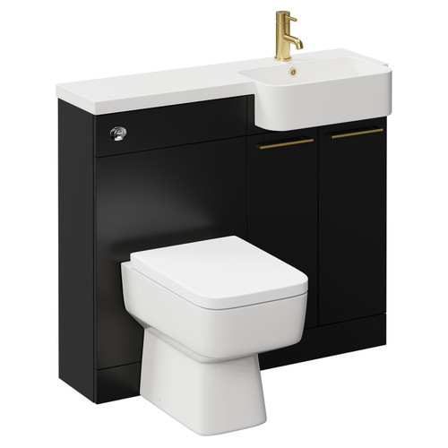 Napoli Combination Matt Black 1000mm Vanity Unit Toilet Suite with Right Hand Round Semi Recessed 1 Tap Hole Basin and 2 Doors with Brushed Brass Handles Left Hand View